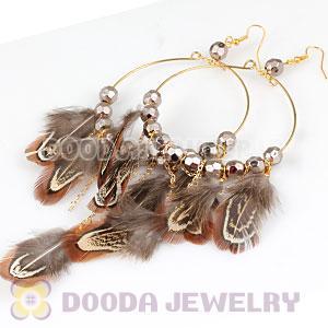 Grizzly Basketball Wives Feather Hoop Earrings With Beads Wholesale