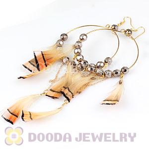 Grizzly Basketball Wives Feather Hoop Earrings With Beads Wholesale