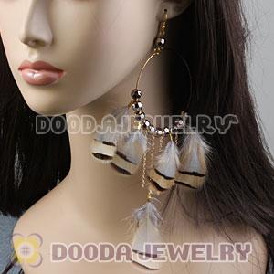 Grizzly Basketball Wives Feather Hoop Earrings With Beads Wholesale