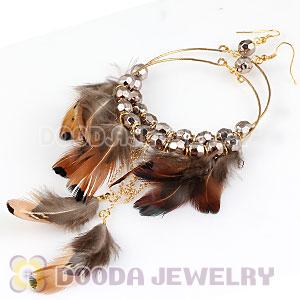 Grizzly Basketball Wives Feather Hoop Earrings With Beads Wholesale
