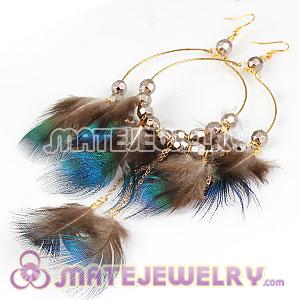 Wholesale Grizzly Basketball Wives Feather Hoop Earrings With Beads 