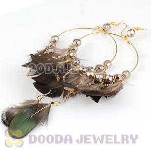 Black Basketball Wives Feather Hoop Earrings With Beads Wholesale