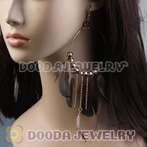 Black Basketball Wives Feather Hoop Earrings With Beads Wholesale
