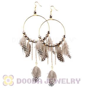 Grizzly Basketball Wives Feather Hoop Earrings With Beads Wholesale