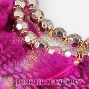 Magenta Basketball Wives Feather Hoop Earrings With Beads Wholesale