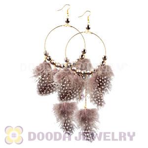 Pink Basketball Wives Feather Hoop Earrings With Beads Wholesale