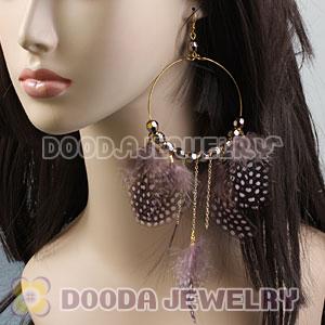 Pink Basketball Wives Feather Hoop Earrings With Beads Wholesale