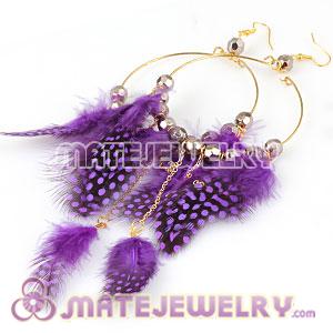 Wholesale Purple Basketball Wives Feather Hoop Earrings With Beads 