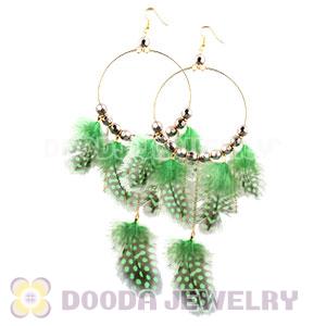 Green Basketball Wives Feather Hoop Earrings With Beads Wholesale