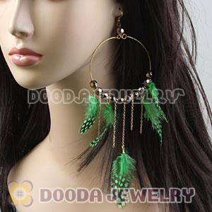 Green Basketball Wives Feather Hoop Earrings With Beads Wholesale