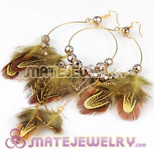 Wholesale Yellow Basketball Wives Feather Hoop Earrings With Beads 