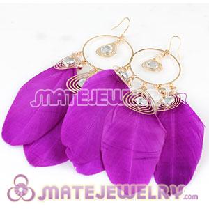 Wholesale Purple Basketball Wives Feather Hoop Earrings