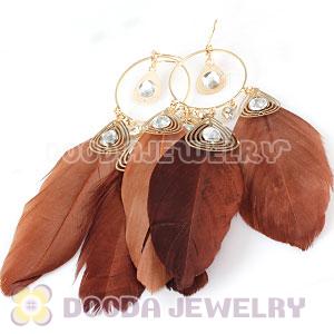 Brown Basketball Wives Feather Hoop Earrings Wholesale