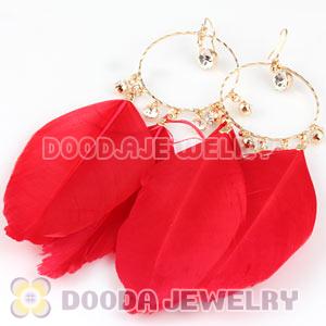 Red Basketball Wives Feather Hoop Earrings Wholesale