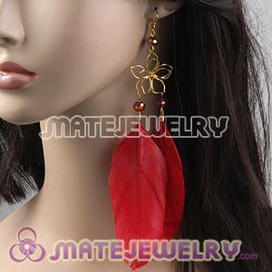 Wholesale Red Basketball Wives Feather Earrings