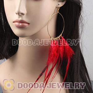 Red Basketball Wives Feather Hoop Earrings Wholesale