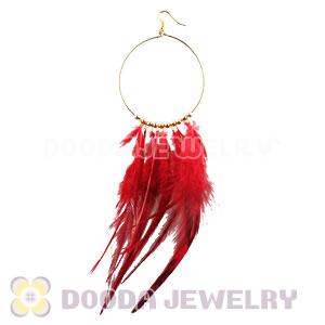 Red Basketball Wives Feather Hoop Earrings Wholesale