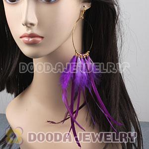 Purple Basketball Wives Feather Hoop Earrings Wholesale