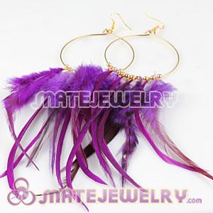 Wholesale Purple Basketball Wives Feather Hoop Earrings