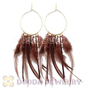 Brown Basketball Wives Feather Hoop Earrings Wholesale
