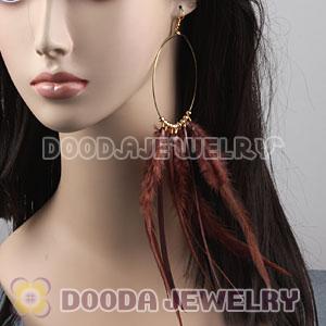 Brown Basketball Wives Feather Hoop Earrings Wholesale