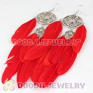 Red Basketball Wives Feather Earrings Wholesale