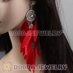 Red Basketball Wives Feather Earrings Wholesale