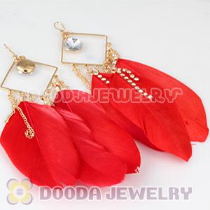 Red Basketball Wives Feather Earrings Wholesale