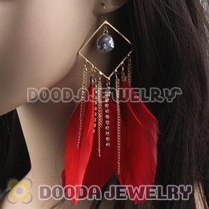 Red Basketball Wives Feather Earrings Wholesale