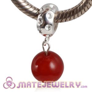 Sterling Silver European Dangle Charms Red Agaate Beads