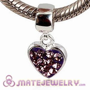 Wholesale 925 Sterling Silver Heart Dangle Charms With Austrian Crystal