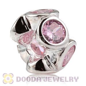 925 Sterling Silver European Style Beads with 6 Pink Stone