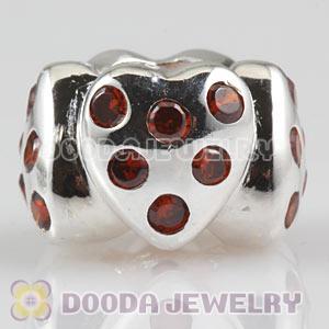 925 Solid Silver Heart to Heart Beads with Stone