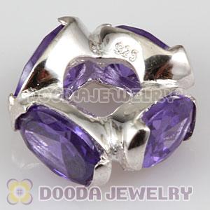 S925 Sterling Silver European Style Beads with Purple Stone