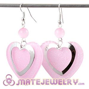 Wholesale Pink Crystal Basketball Wives Bamboo Heart Earrings 