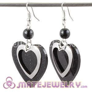 Wholesale Black Crystal Basketball Wives Bamboo Heart Earrings 