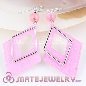 Wholesale Pink Crystal Basketball Wives Bamboo Diamond Hoop Earrings 