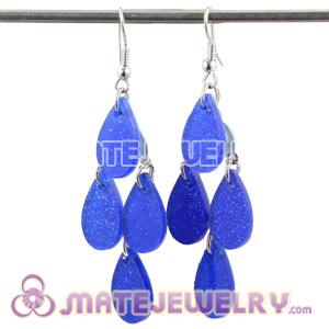 Wholesale Blue Crystal Basketball Wives Bamboo Drop Hoop Earrings 