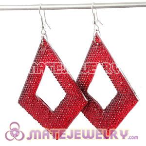 Red Crystal Basketball Wives Diamond Bamboo Hoop Earrings Cheap