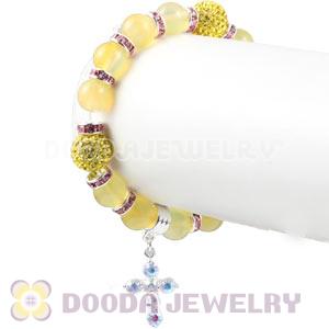 Yellow Agate Beaded Basketball Wives Bracelets With Czech Crystal Beads 