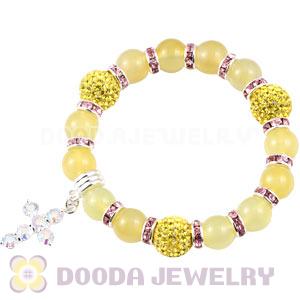 Yellow Agate Beaded Basketball Wives Bracelets With Czech Crystal Beads 
