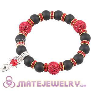 Black Agate Beaded Basketball Wives Bracelets With Czech Crystal Beads 