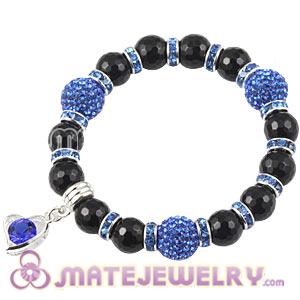 Black Faceted Agate Beaded Basketball Wives Bracelets With Czech Crystal Beads 