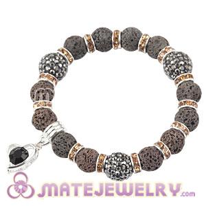 Lava Stone Beaded Basketball Wives Bracelets With Czech Crystal Beads 