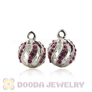 Fashion 12mm Silver Plated Alloy Pendants With Pink Stones Wholesale