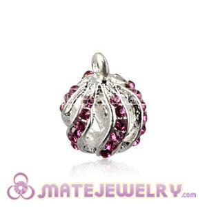 Fashion 12mm Silver Plated Alloy Pendants With Pink Stones 
