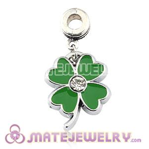 Platinum Plated Alloy Enamel Four-Leaf Clover European Charms With Stone  