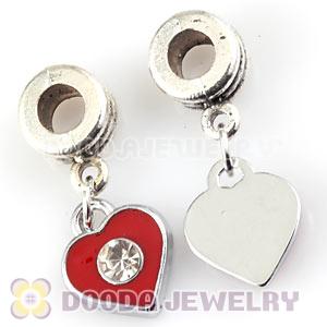Platinum Plated Alloy Enamel Heart European Charms With Stone 