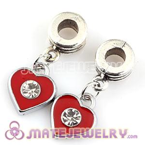 Platinum Plated Alloy Enamel European Heart Charms With Stone  