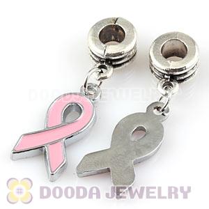 Platinum Plated Alloy Enamel European Pink Cancer Ribbon Charms Wholesale 